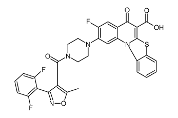 cas no 1028202-96-1 is 2-(4-{[3-(2,6-Difluorophenyl)-5-methyl-1,2-oxazol-4-yl]carbonyl}- 1-piperazinyl)-3-fluoro-5-oxo-5H-[1,3]benzothiazolo[3,2-a]quinoli ne-6-carboxylic acid