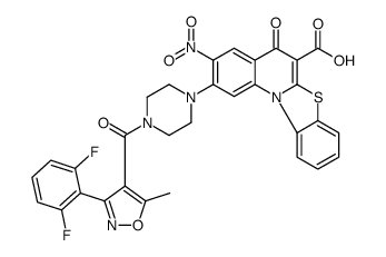 cas no 1028202-97-2 is 2-(4-{[3-(2,6-Difluorophenyl)-5-methyl-1,2-oxazol-4-yl]carbonyl}- 1-piperazinyl)-3-nitro-5-oxo-5H-[1,3]benzothiazolo[3,2-a]quinolin e-6-carboxylic acid