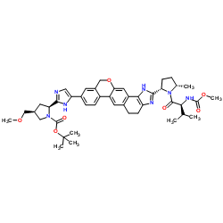 cas no 1378391-44-6 is 2-Methyl-2-propanyl (2S,4S)-2-[5-(2-{(2S,5S)-1-[N-(methoxycarbonyl)-L-valyl]-5-methyl-2-pyrrolidinyl}-1,4,5,11-tetrahydroisochromeno[4',3':6,7]naphtho[1,2-d]imidazol-9-yl)-1H-imidazol-2-yl]-4-(methoxymethyl)-1-pyrrolidinecarboxylate