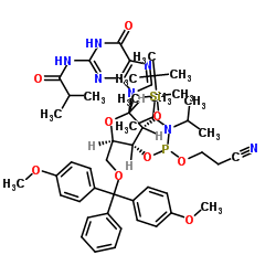 cas no 147201-04-5 is (2R,3R,4R,5R)-2-((BIS(4-METHOXYPHENYL)(PHENYL)METHOXY)METHYL)-4-((TERT-BUTYLDIMETHYLSILYL)OXY)-5-(2-ISOBUTYRAMIDO-6-OXO-1H-PURIN-9(6H)-YL)TETRAHYDROFURAN-3-YL (2-CYANOETHYL) DIISOPROPYLPHOSPHORAMIDITE