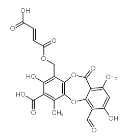 cas no 489-50-9 is 9-(3-Carboxy-acryloyloximethyl)-4-formyl-3,8-dihydroxy-1,6-dimethyl-11-oxo-11H-dibenzo[b,e][1,4]dioxepin-7-carboxylic acid