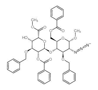 cas no 501089-97-0 is a-d-glucopyranoside, methyl 2-azido-4-o-[2-o-benzoyl-6-methyl-3-o-(phenylmethyl)-a-l-idopyranuronosyl]-2-deoxy-3-o-(phenylmethyl)-, 6-benzoate
