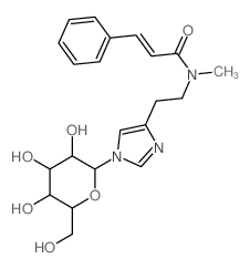 cas no 5853-02-1 is 2-Propenamide, N-[2-(1-b-D-glucopyranosyl-1H-imidazol-4-yl)ethyl]-N-methyl-3-phenyl-,(2E)-