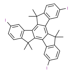 cas no 597554-77-3 is 10,15-Dihydro-2,7,12-triiodo-5,5,10,10,15,15-hexamethyl-5H-tribenzo[a,f,k]trindene