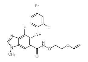 cas no 606144-05-2 is 5-((4-BROMO-2-CHLOROPHENYL)AMINO)-4-FLUORO-1-METHYL-N-(2-(VINYLOXY)ETHOXY)-1H-BENZO[D]IMIDAZOLE-6-CARBOXAMIDE