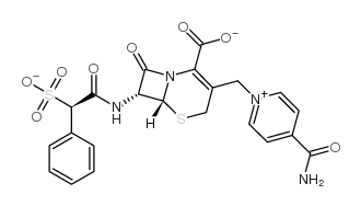 cas no 62587-73-9 is (6R,7R)-3-[(4-Carbamoylpyridin-1-ium-1-yl)methyl]-8-oxo-7-[[(2R)-2-phenyl-2-sulfoacetyl]amino]-5-thia-1-azabicyclo[4.2.0]oct-2-ene-2-carboxylate