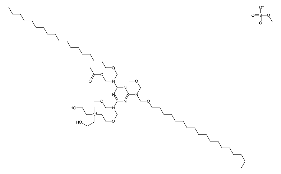 cas no 68833-63-6 is 2-[[[4-[acetyloxymethyl(octadecoxymethyl)amino]-6-[methoxymethyl(octadecoxymethyl)amino]-1,3,5-triazin-2-yl]-(methoxymethyl)amino]methoxy]ethyl-bis(2-hydroxyethyl)-methylazanium,methyl sulfate
