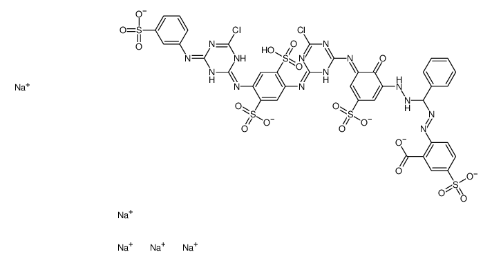 cas no 71872-76-9 is pentasodium,2-[[[2-[(5E)-5-[[4-chloro-6-[4-[[4-chloro-6-(3-sulfoanilino)-1,3,5-triazin-2-yl]amino]-2,5-disulfonatoanilino]-1,3,5-triazin-2-yl]imino]-6-oxo-3-sulfonatocyclohexa-1,3-dien-1-yl]hydrazinyl]-phenylmethyl]diazenyl]-5-sulfonatobenzoate