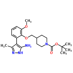 cas no 838855-92-8 is tert-butyl 4-[[2-(5-amino-3-methyl-1H-pyrazol-4-yl)-6-methoxy-phe noxy]methyl]piperidine-1-carboxylate