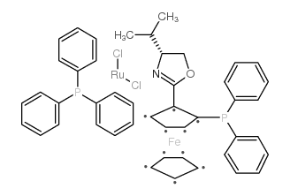 cas no 849921-25-1 is (+)-Dichloro[(4R)-4-(i-propyl)-2-{(R)-2-(diphenylphosphino)ferrocenyl}oxazoline](triphenylphosphine)ruthenium(II)