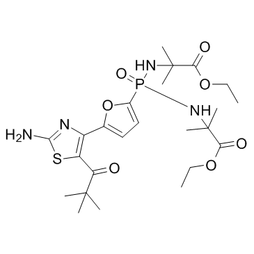 cas no 882757-24-6 is N,N'-[[5-[2-Amino-5-(2,2-dimethyl-1-oxopropyl)-4-thiazolyl]-2-furanyl]phosphinylidene]bis[2-methylalanine] diethyl ester