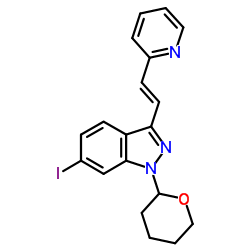 cas no 886230-77-9 is (E)-6-Iodo-3-[2-(pyridin-2-yl)ethenyl]-1-(tetrahydro-2H-pyran-2-yl)-1H-indazole