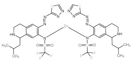 cas no 912628-37-6 is ZINC,BIS[1,1,1-TRIFLUORO-N-[1,2,3,4-TETRAHYDRO-1-(2-METHYLPROPYL)-6-[(1,3,4-THIADIAZOL-2-YL-KN3)AZO-KN1]-7-ISOQUINOLINYL]METHANESULFONAMIDATO-KN]-
