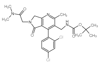 cas no 915731-88-3 is [4-(2,4-Dichlorophenyl)-6-dimethylcarbamoylmethyl-2-methyl-5-oxo-6,7-dihydro-5H-pyrrolo[3,4-b]pyridin-3-ylmethyl]carbamic acid tert-butyl ester