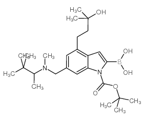 cas no 943637-14-7 is [6-[[3,3-dimethylbutan-2-yl(methyl)amino]methyl]-4-(3-hydroxy-3-methylbutyl)-1-[(2-methylpropan-2-yl)oxycarbonyl]indol-2-yl]boronic acid